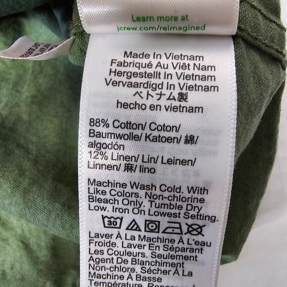 J.Crew Popover Shirt Cotton Linen Blend Green Long Sleeve Buttoned Cropped Sz M - Picture 10 of 12